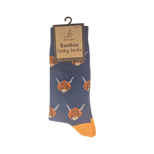 Ladies Bamboo Highland Cow Funky Socks