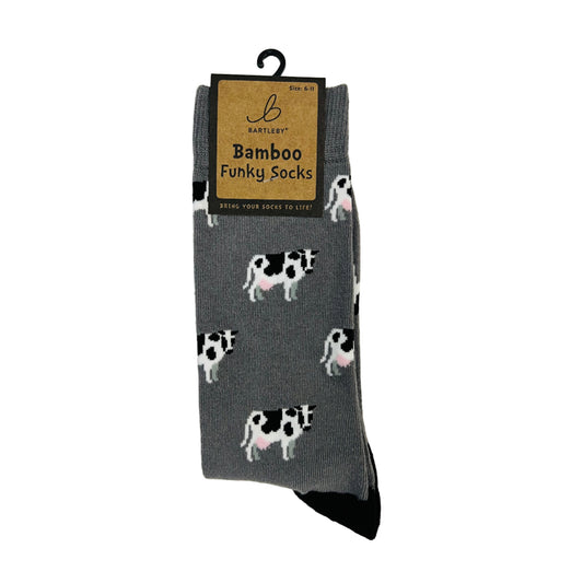 Milking Cows Bamboo Socks — Men’s 6–11 (Green or Grey, Funky Design)