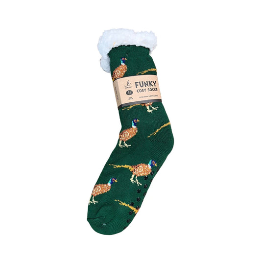 Pheasant Sherpa Fleece Lined Cosy Socks — Men’s 6–11 (Green)