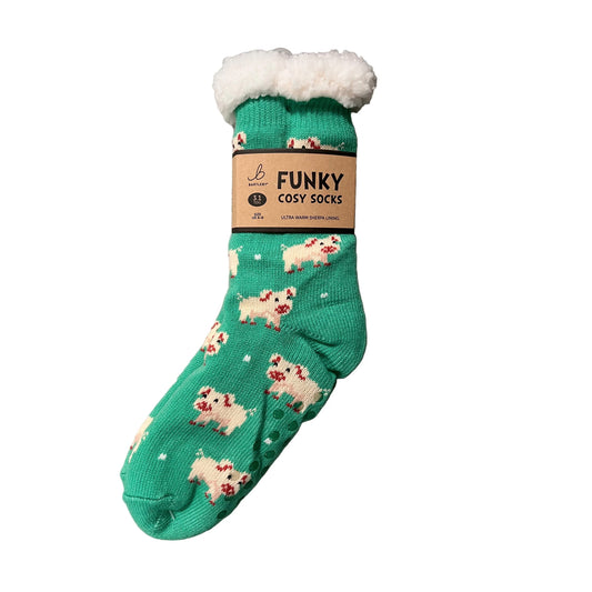 Pig Sherpa Fleece Lined Funky Cosy Socks — Women’s 4–8
