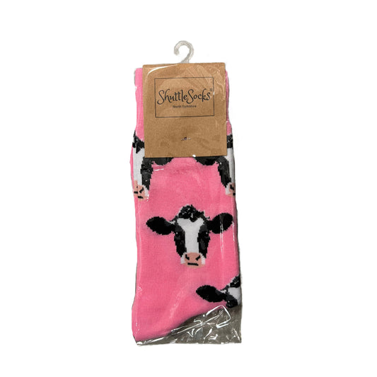 Shuttle Socks Cow Design Socks Pink UK 3-7
