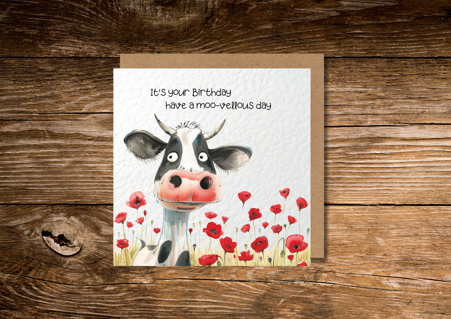 Daisy Cow in a Poppy Field Birthday Card