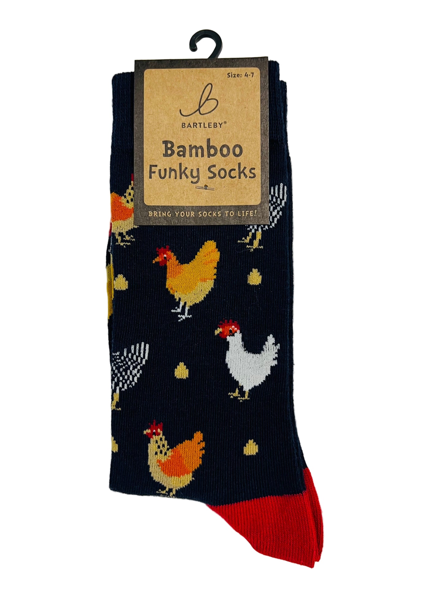 Vibrant Chickens Bamboo Socks  Women’s 4–7 (Black, Funky Design)