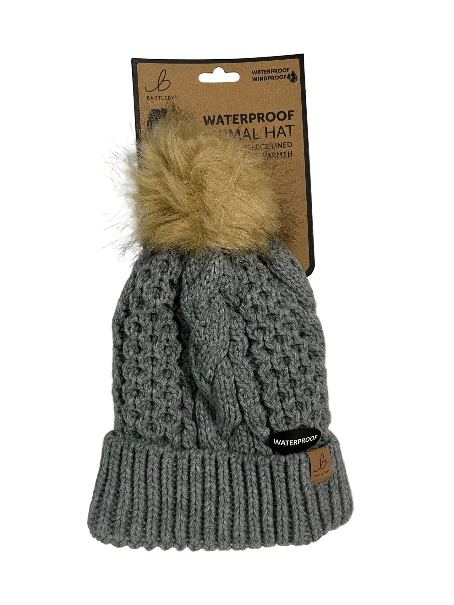 Ladies Waterproof Chunky Knit Sherpa Lined Bobble Hat (4 Colours)