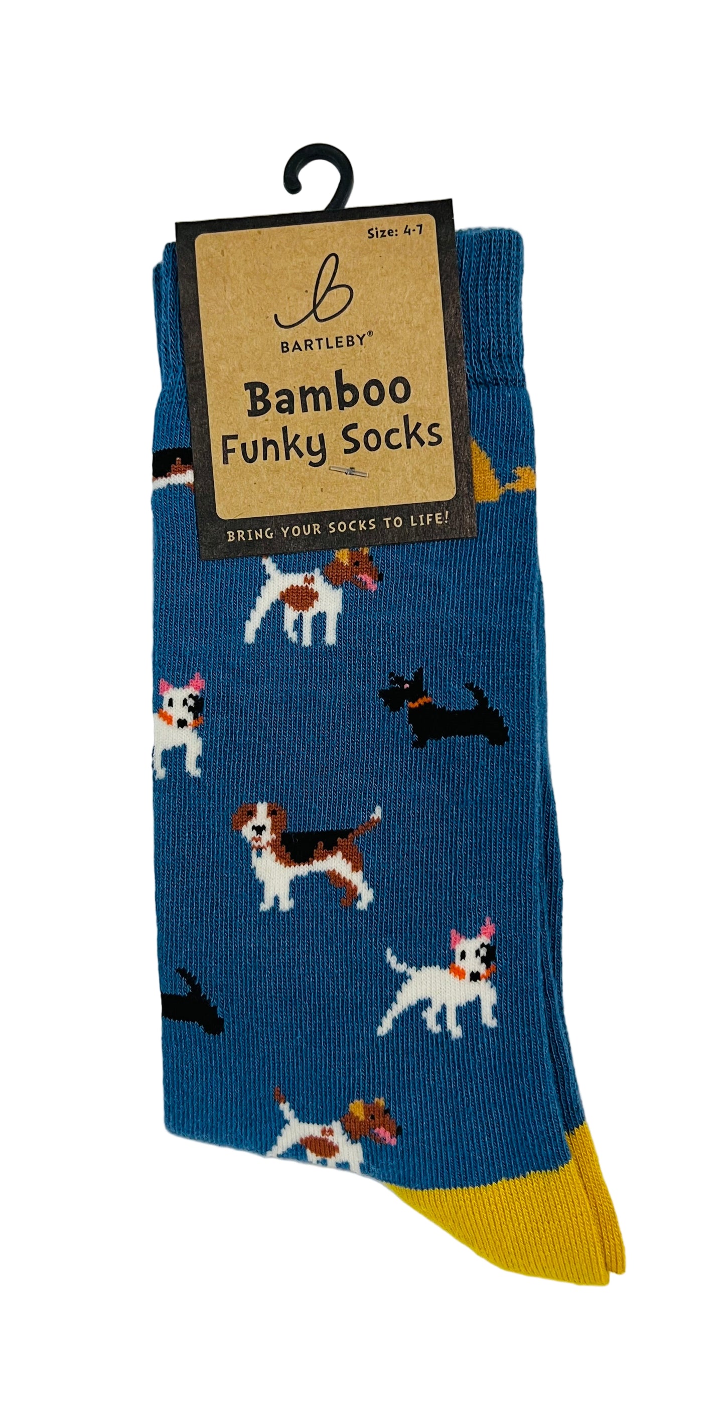 Doggy Divas Bamboo Socks  Women’s 4–7 (Blue, Vibrant Dogs Design)