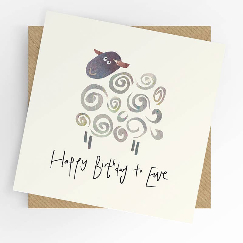 Happy birthday to ewe, Swirly Sheep, Pun birthday card
