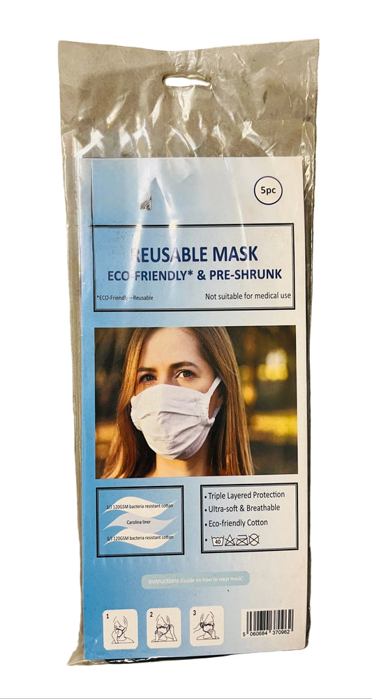 Reusable Cotton Face Masks Pack Of 5 In Black