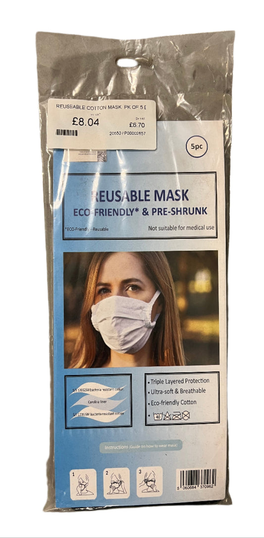 Reusable Cotton Face Masks Pack Of 5 In Black