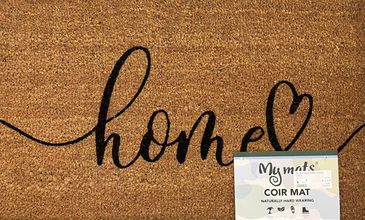 My Mats Home script Heart Coir Doormat 45x75cm