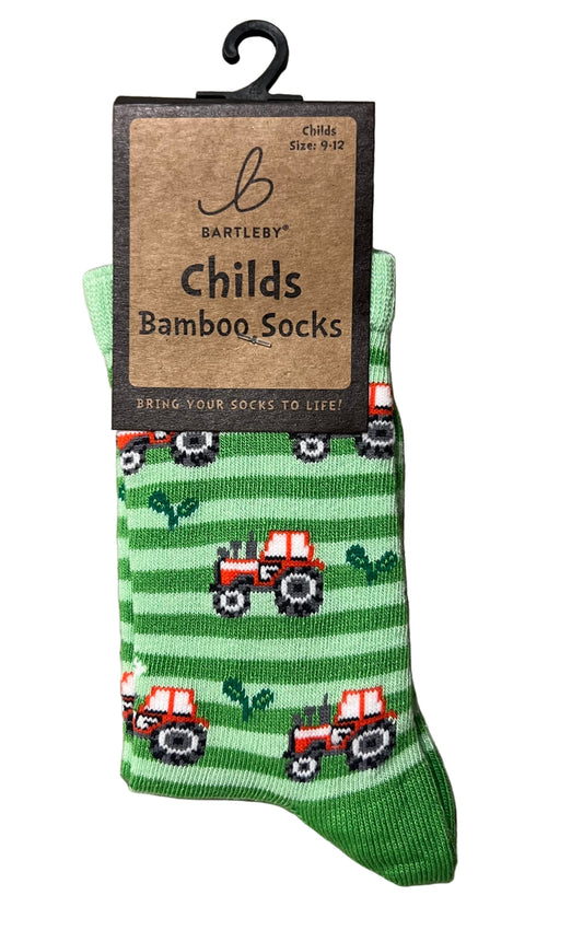 Bartleby Childs Bamboo Stripy Green Tractor Socks – Size 9–12