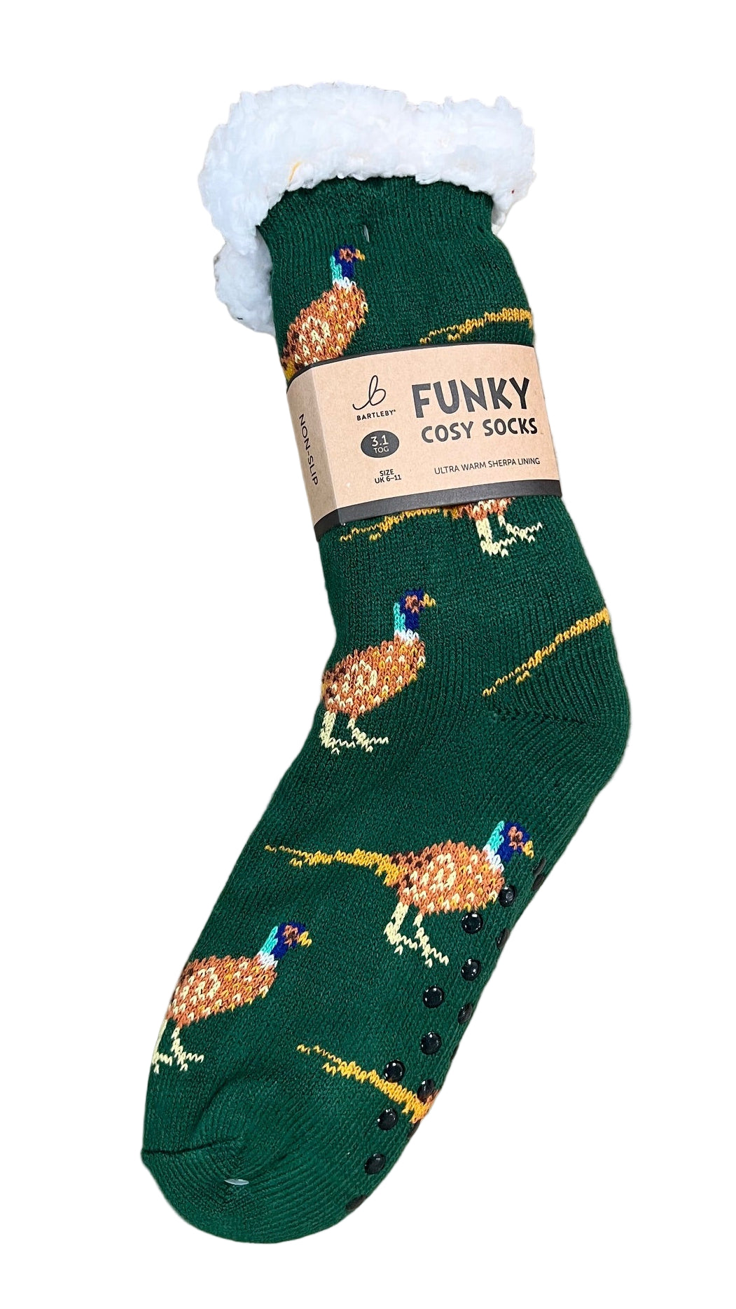 Pheasant Sherpa Fleece Lined Cosy Socks — Men’s 6–11 (Green)