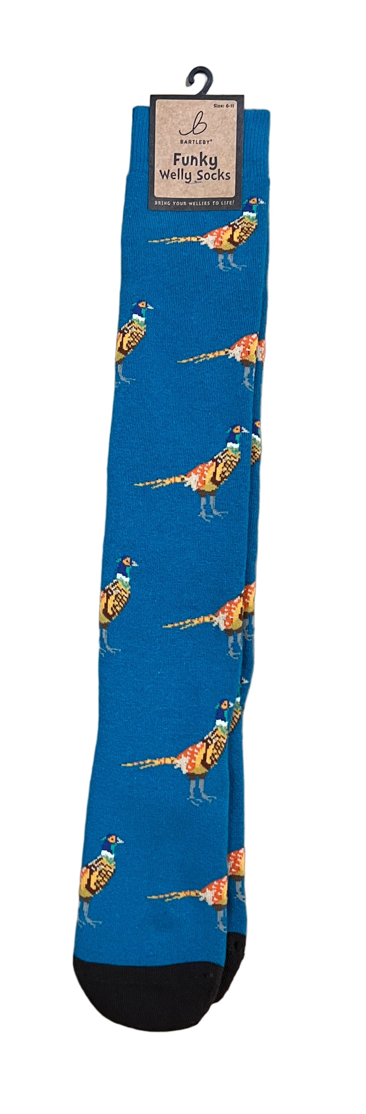 Pheasant Welly Socks — Men’s 6–11 (Blue, Funky Design)