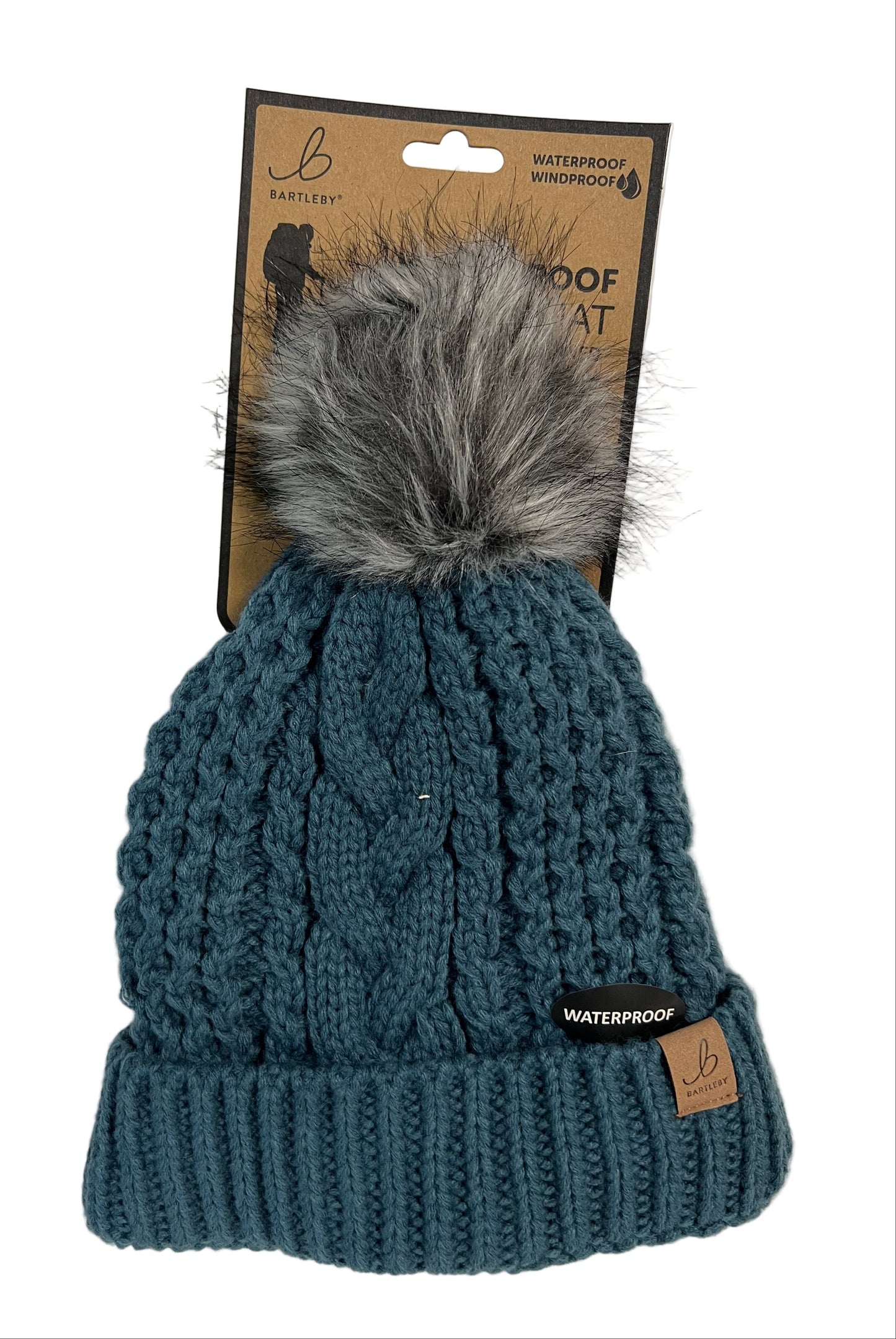 Ladies Waterproof Chunky Knit Sherpa Lined Bobble Hat (4 Colours)