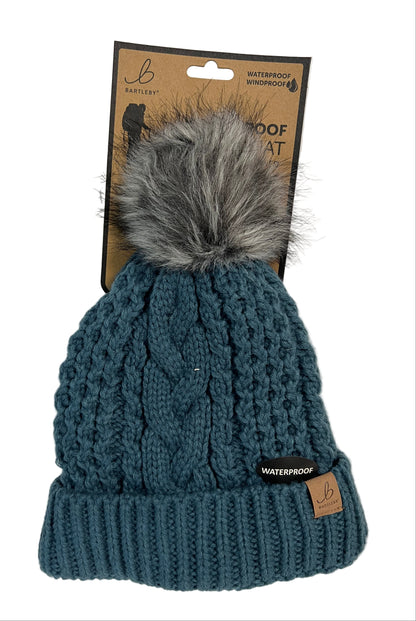 Ladies Waterproof Chunky Knit Sherpa Lined Bobble Hat (4 Colours)