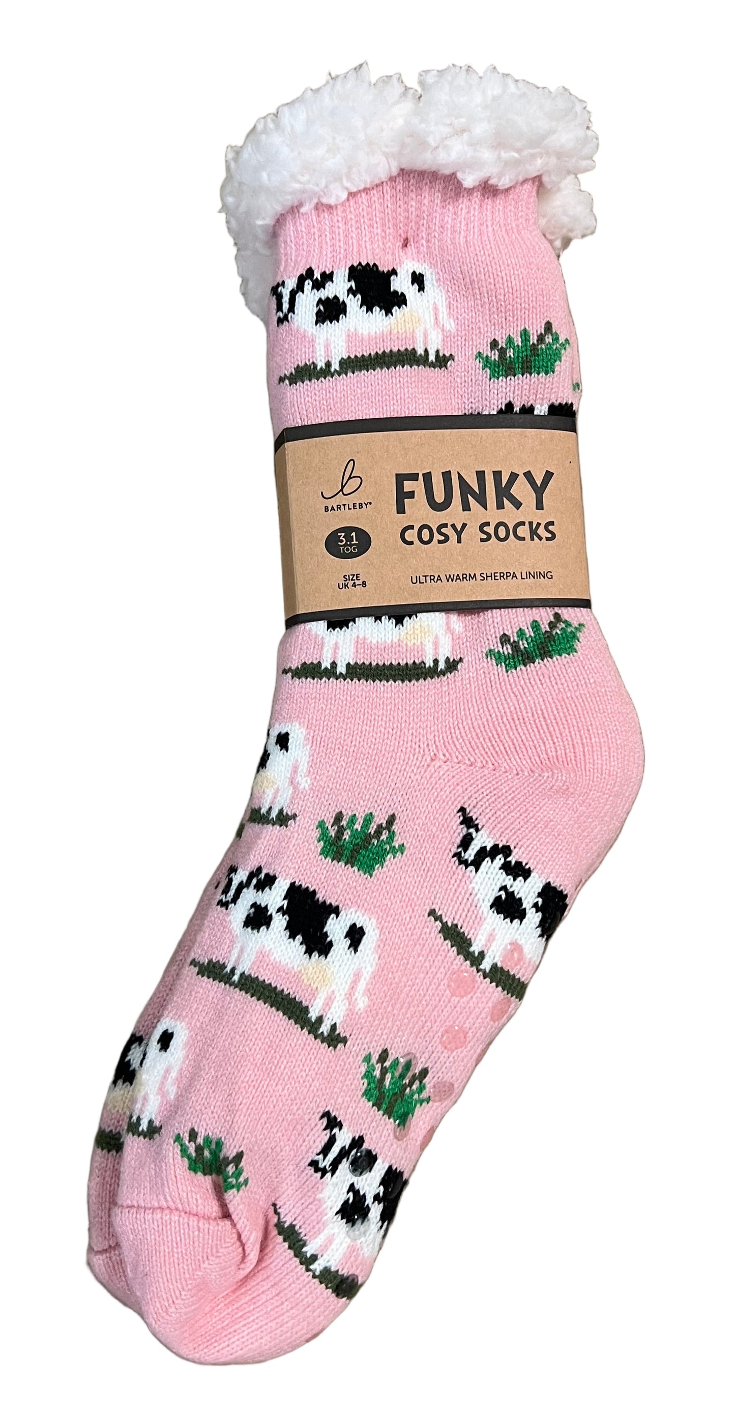 Black & White Cow Pink Sherpa Fleece Lined Cosy Socks — Women’s 4–8