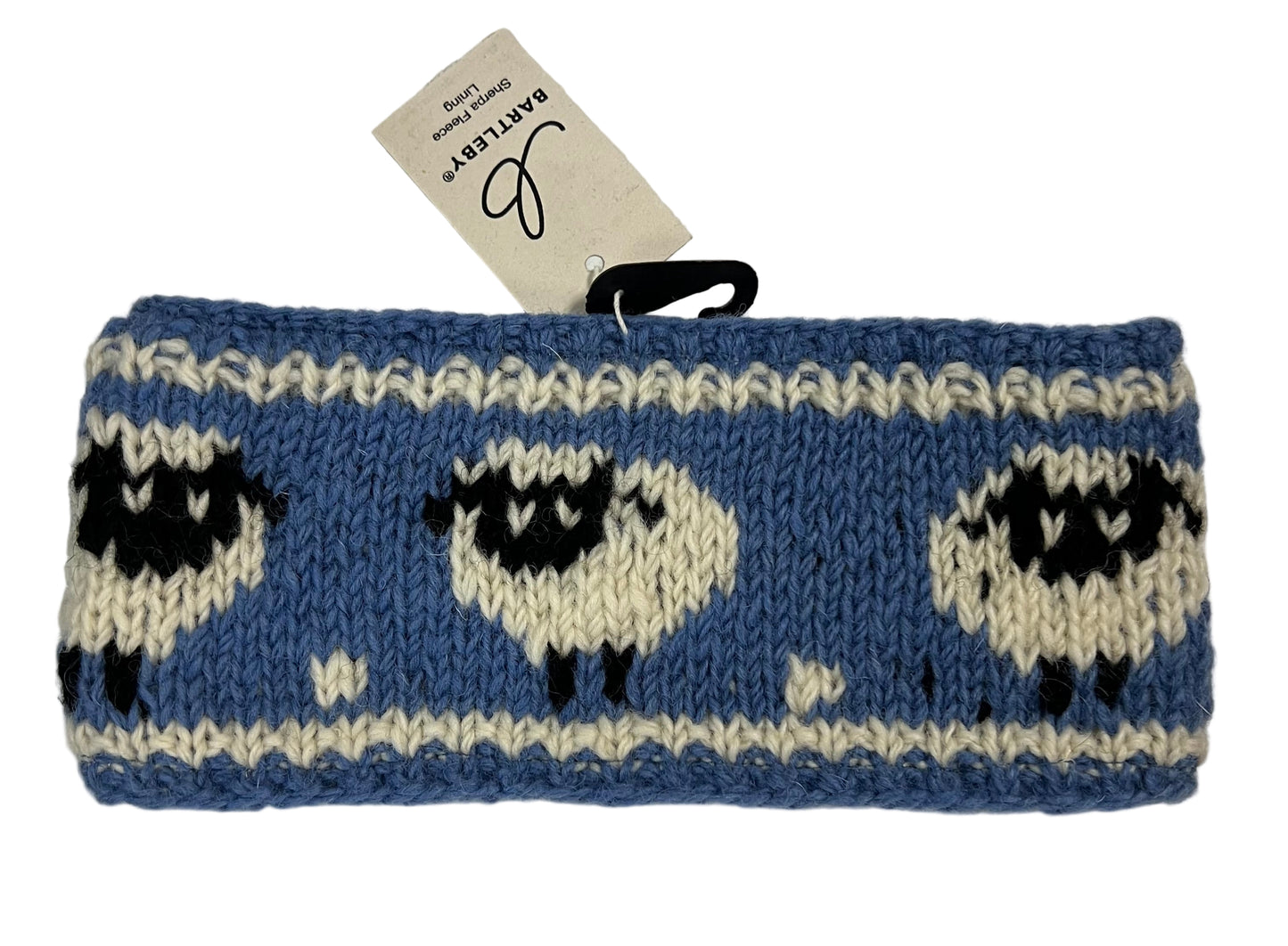 Sheep Design Knitted Sherpa Lined Headband — Blue (One Size)