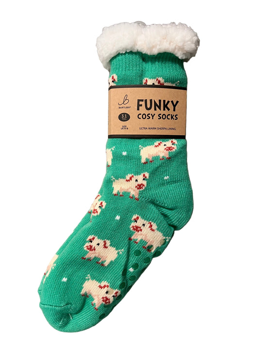 Pig Sherpa Fleece Lined Funky Cosy Socks — Women’s 4–8